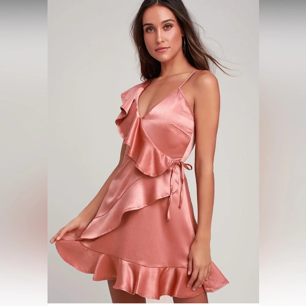 Jack by BB Dakota Blush Pink Satin Ruffled Mini Dress - Picture 2 of 8